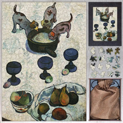 Still Life with Three Puppies Puzzle - PuzzlesPrint