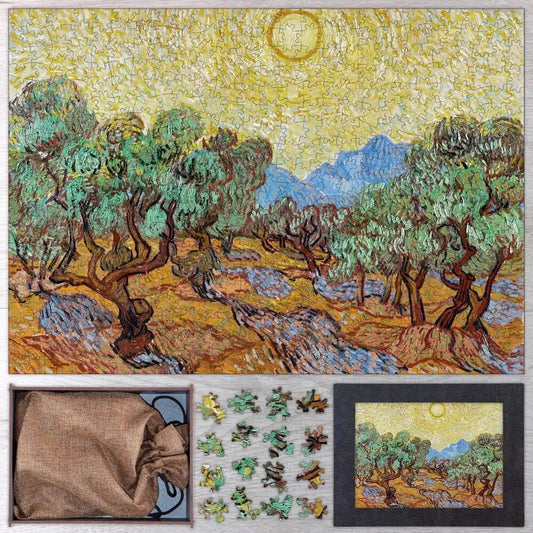 Olive Trees with Yellow Sky and Sun Puzzle - PuzzlesPrint