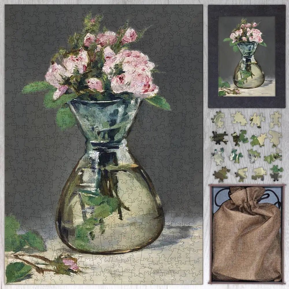 Moss Roses in a Vase Puzzle - PuzzlesPrint