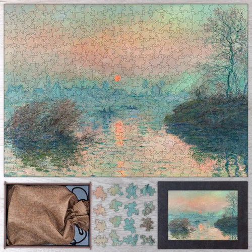 Sun Setting Over The Seine At Lavacourt, Winter Effect Puzzle - PuzzlesPrint
