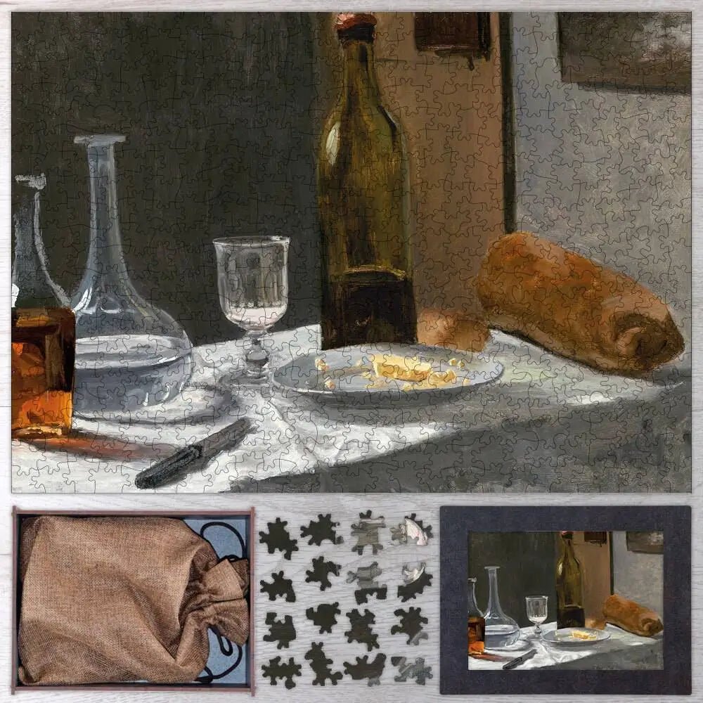 Still Life with Bottle, Carafe, Bread, and Wine Puzzle - PuzzlesPrint