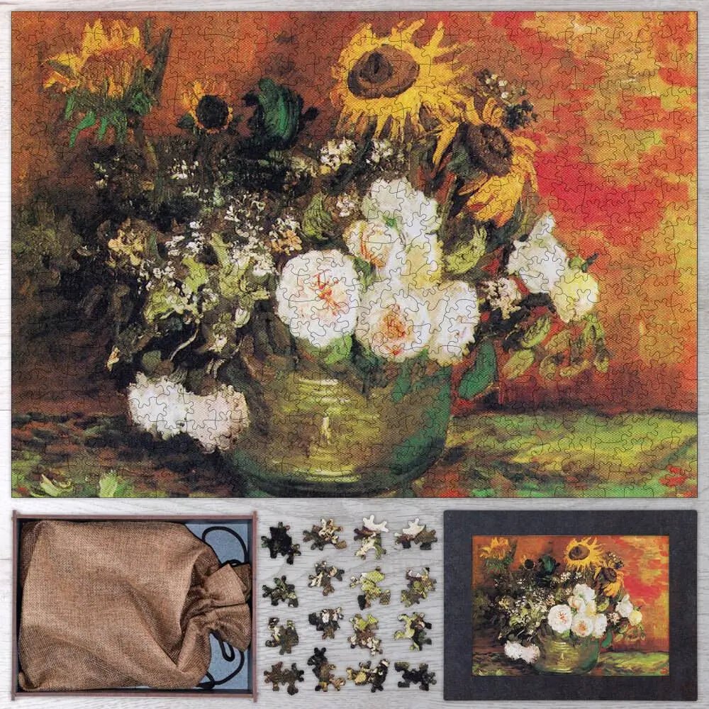 Bowl with Sunflowers, Roses and Other Flowers Puzzle - PuzzlesPrint