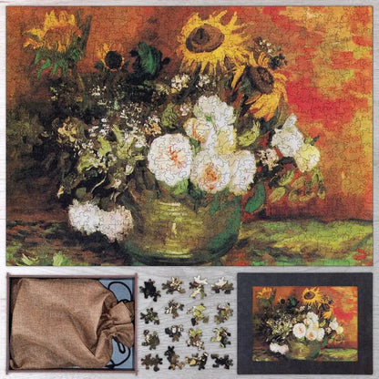 Bowl with Sunflowers, Roses and Other Flowers Puzzle - PuzzlesPrint