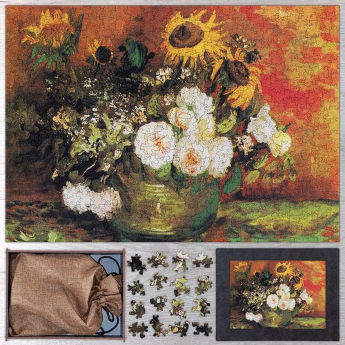 Bowl with Sunflowers, Roses and Other Flowers Puzzle - PuzzlesPrint