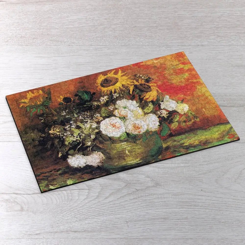 Bowl with Sunflowers, Roses and Other Flowers Puzzle - PuzzlesPrint
