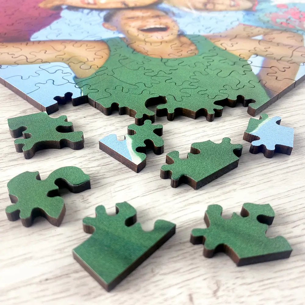 Wooden jigsaw puzzle pieces
